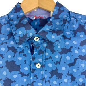 Boden Mens Blue Floral Long Sleeve Button Down Shirt Size Large Star Trim L